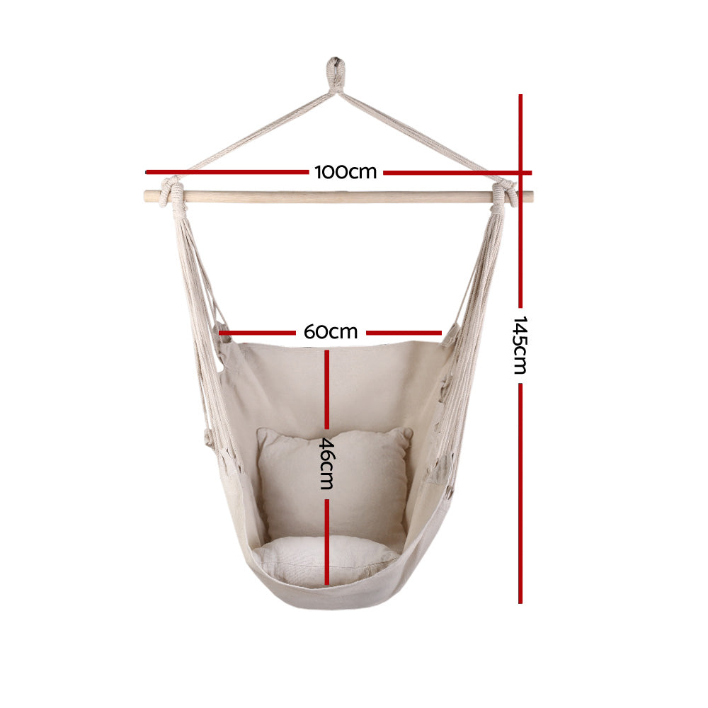 Gardeon Hammock Chair Outdoor Camping Hanging Hammocks Cushion Pillow Cream-1