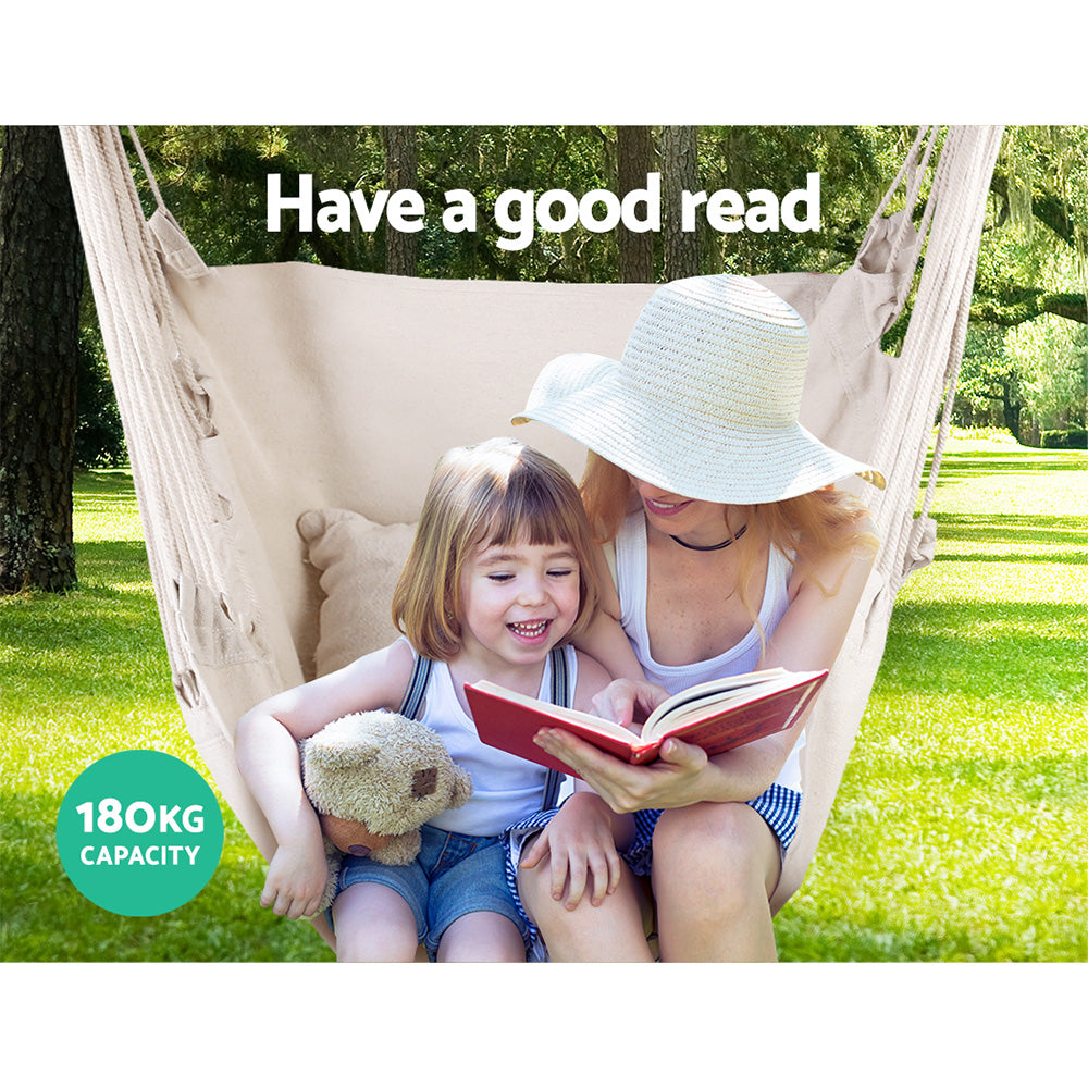 Gardeon Hammock Chair Outdoor Camping Hanging Hammocks Cushion Pillow Cream-3