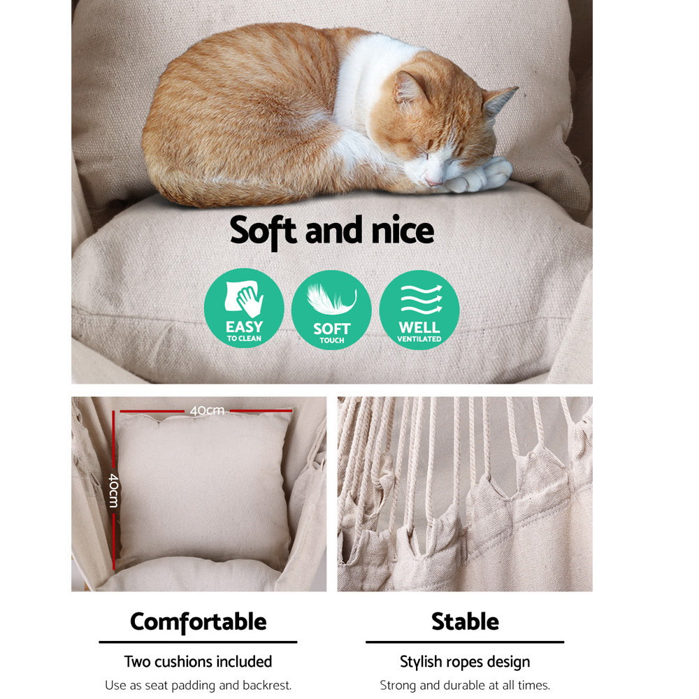 Gardeon Hammock Chair Outdoor Camping Hanging Hammocks Cushion Pillow Cream-4