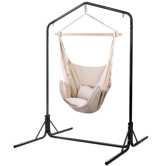 Gardeon Outdoor Hammock Chair with Stand Hanging Hammock with Pillow Cream-0