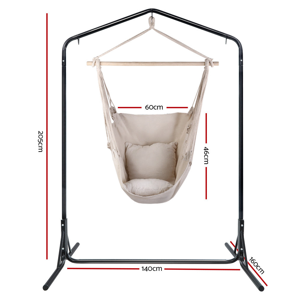 Gardeon Outdoor Hammock Chair with Stand Hanging Hammock with Pillow Cream-1