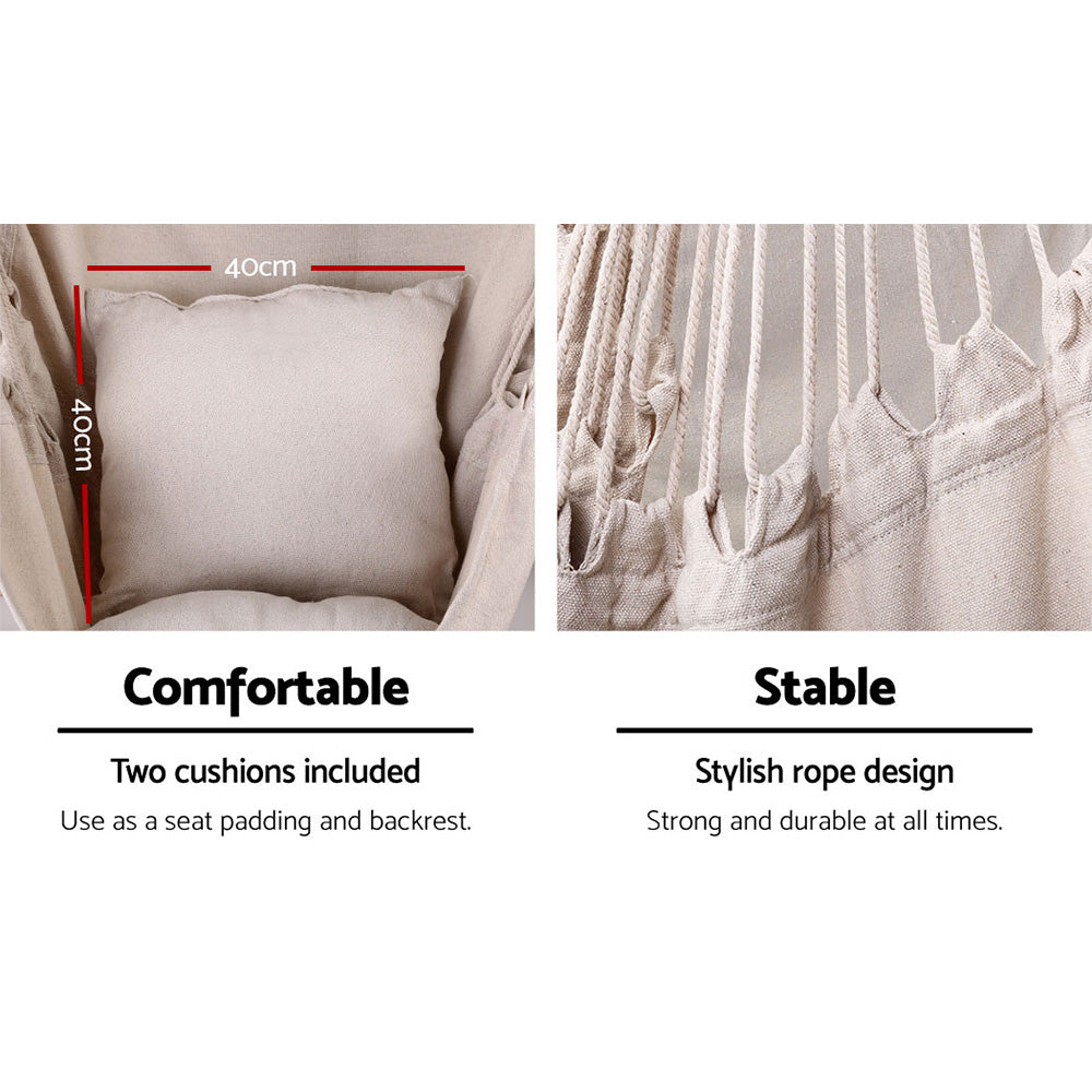 Gardeon Outdoor Hammock Chair with Stand Hanging Hammock with Pillow Cream-6