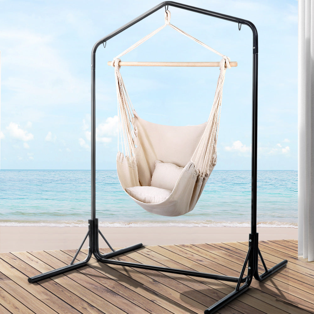 Gardeon Outdoor Hammock Chair with Stand Hanging Hammock with Pillow Cream-7