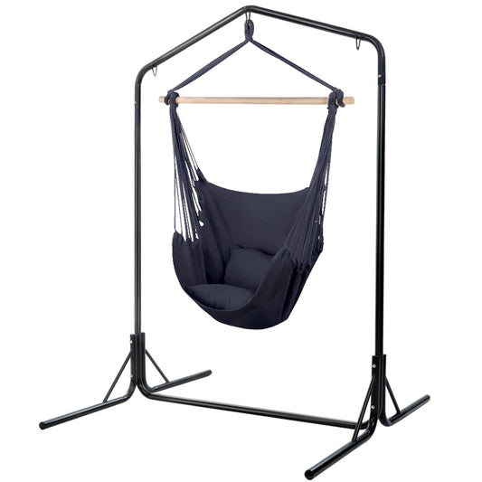 Gardeon Outdoor Hammock Chair with Stand Swing Hanging Hammock with Pillow Grey-0