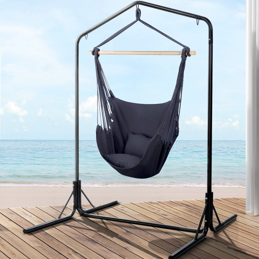 Gardeon Outdoor Hammock Chair with Stand Swing Hanging Hammock with Pillow Grey-7