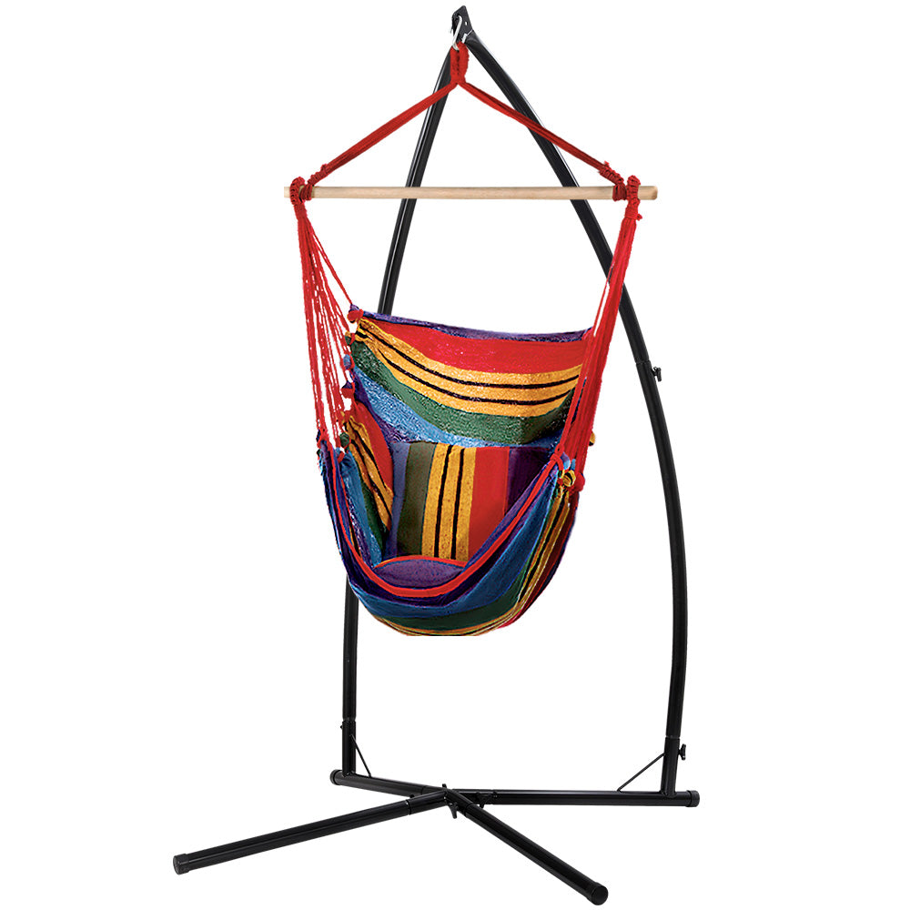 Gardeon Hammock Chair Outdoor Camping Hanging with Steel Stand Rainbow-0