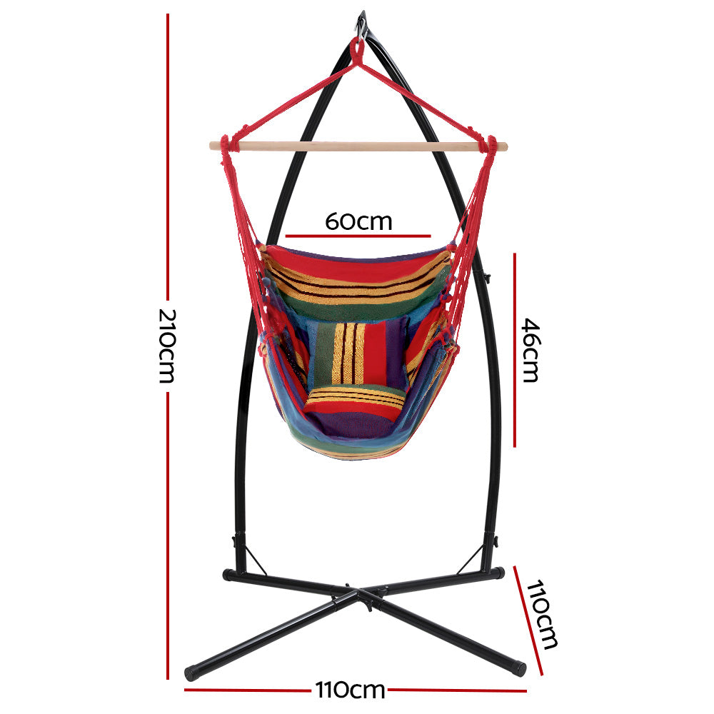 Gardeon Hammock Chair Outdoor Camping Hanging with Steel Stand Rainbow-1