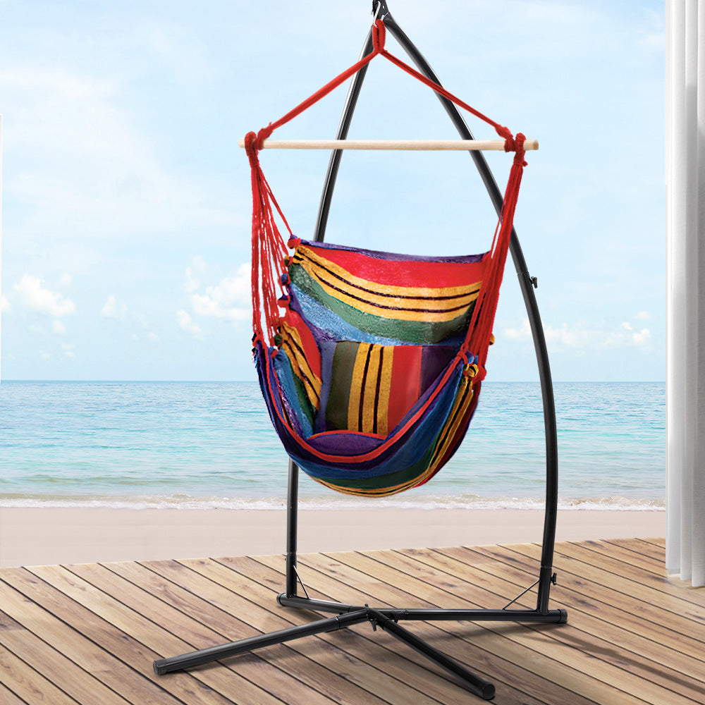 Gardeon Hammock Chair Outdoor Camping Hanging with Steel Stand Rainbow-6