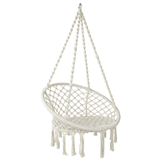 Gardeon Hammock Chair Outdoor Hanging Macrame Cotton Indoor Cream-0