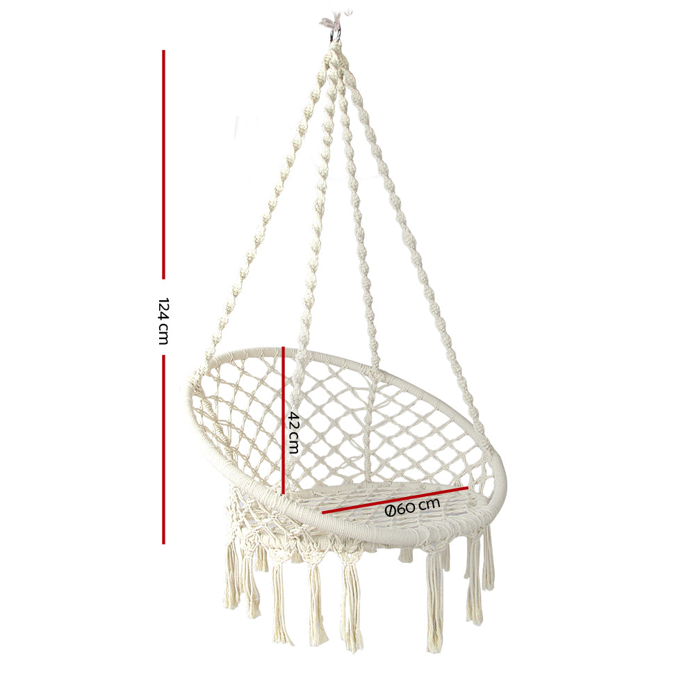 Gardeon Hammock Chair Outdoor Hanging Macrame Cotton Indoor Cream-1