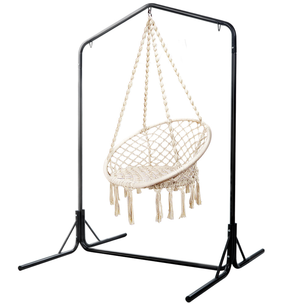 Gardeon Outdoor Hammock Chair with Stand Cotton Swing Relax Hanging 124CM Cream-0