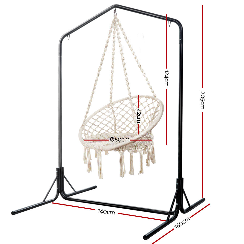 Gardeon Outdoor Hammock Chair with Stand Cotton Swing Relax Hanging 124CM Cream-1