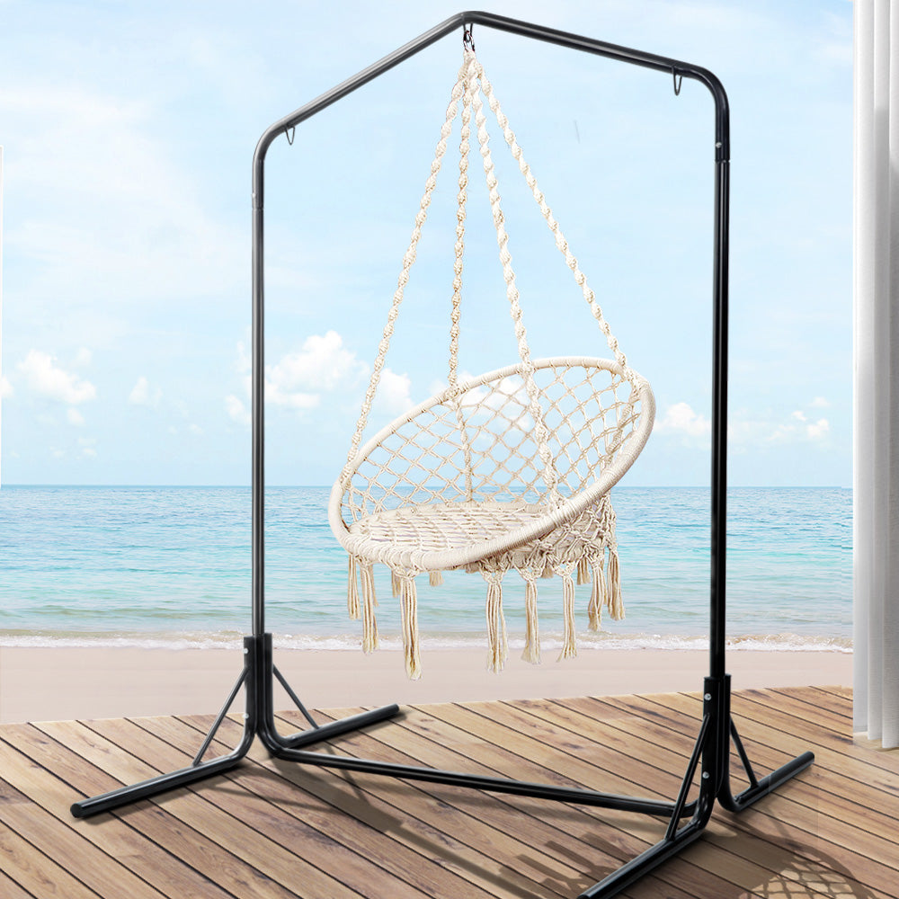 Gardeon Outdoor Hammock Chair with Stand Cotton Swing Relax Hanging 124CM Cream-7