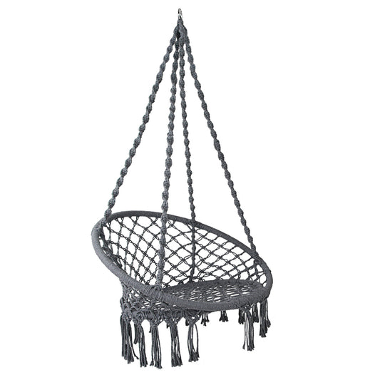 Gardeon Hammock Chair Outdoor Hanging Macrame Cotton Indoor Grey-0