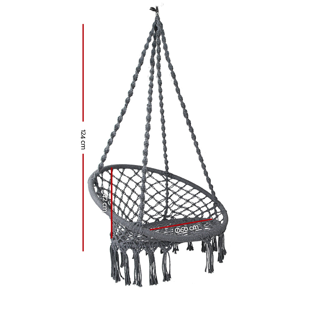 Gardeon Hammock Chair Outdoor Hanging Macrame Cotton Indoor Grey-1