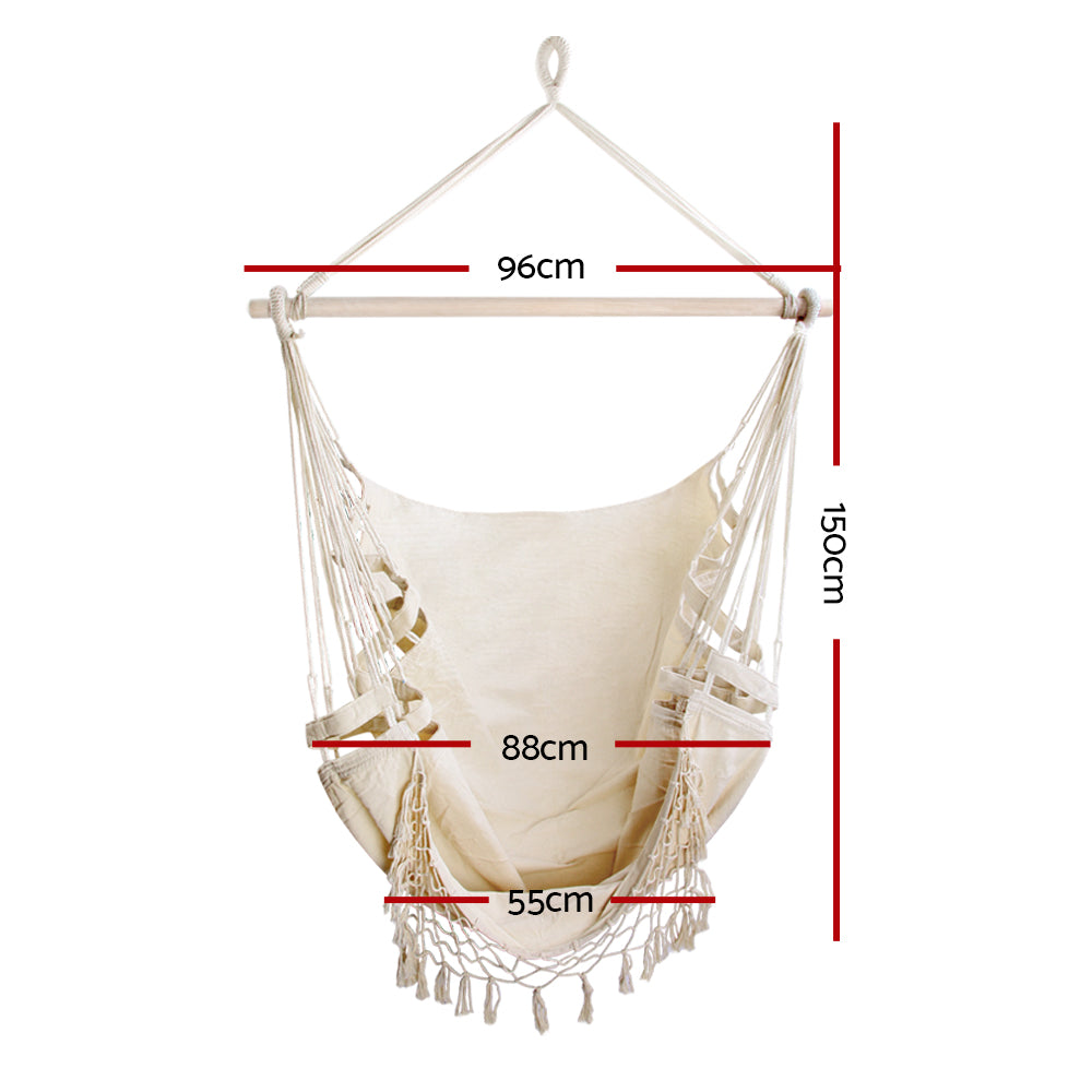 Gardeon Hanging Hammock Chair Outdoor Swing Hammocks Tassel Cream-1