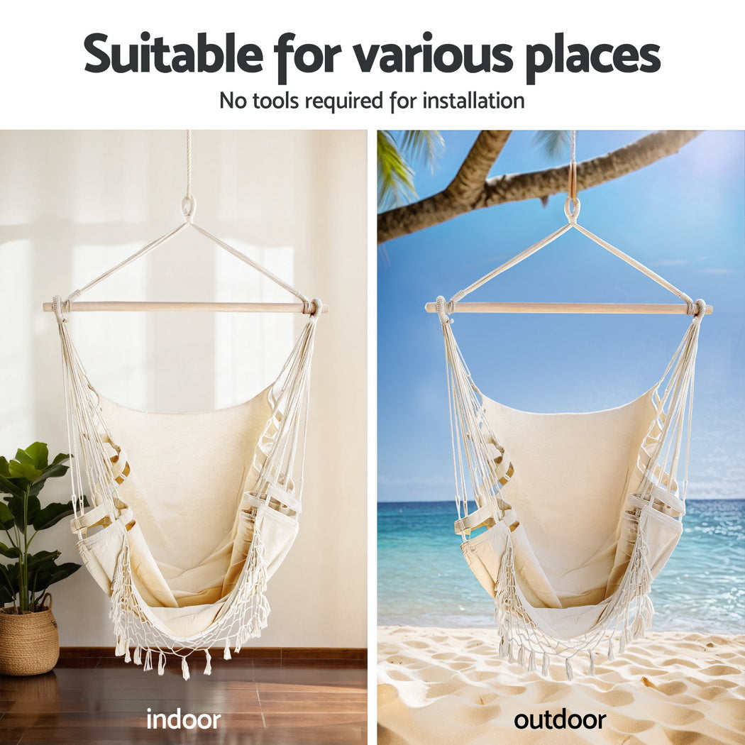 Gardeon Hammock Hanging Chair with Steel Stand-3