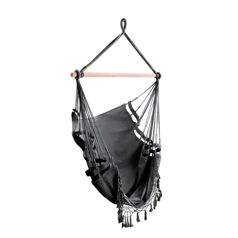 Gardeon Hanging Hammock Chair Outdoor Swing Hammocks Tassel Grey-0