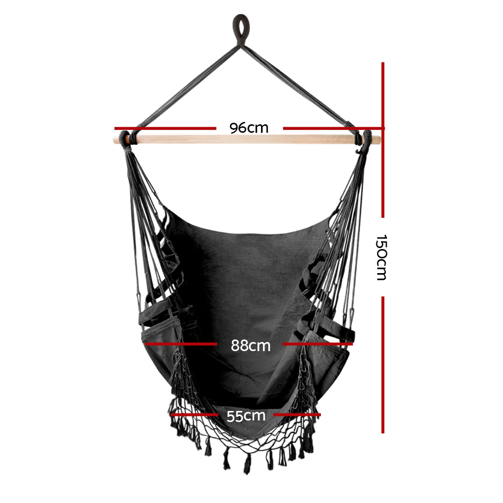 Gardeon Hanging Hammock Chair Outdoor Swing Hammocks Tassel Grey-1