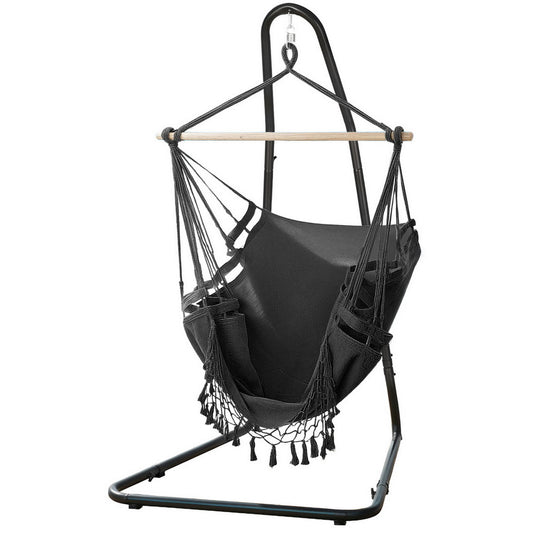 Gardeon Hammock Hanging Chair with Steel Stand-0