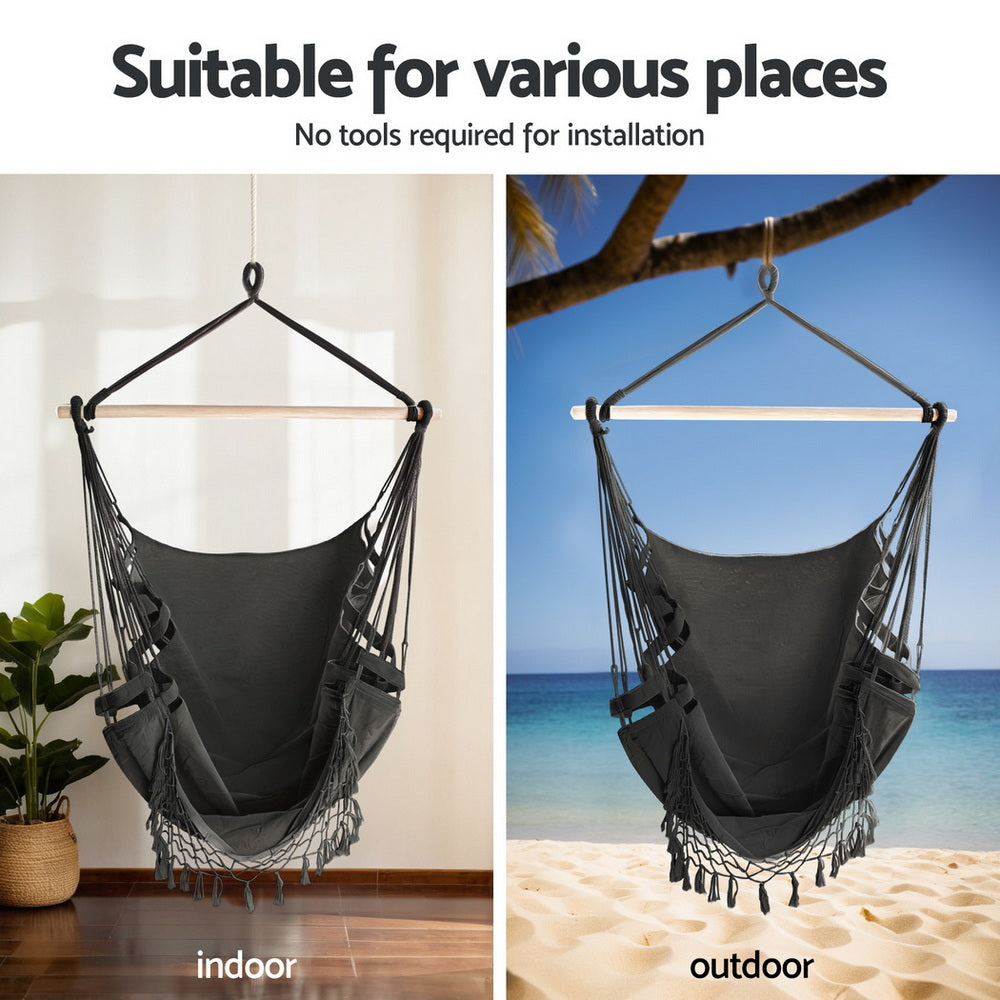 Gardeon Hammock Hanging Chair with Steel Stand-3