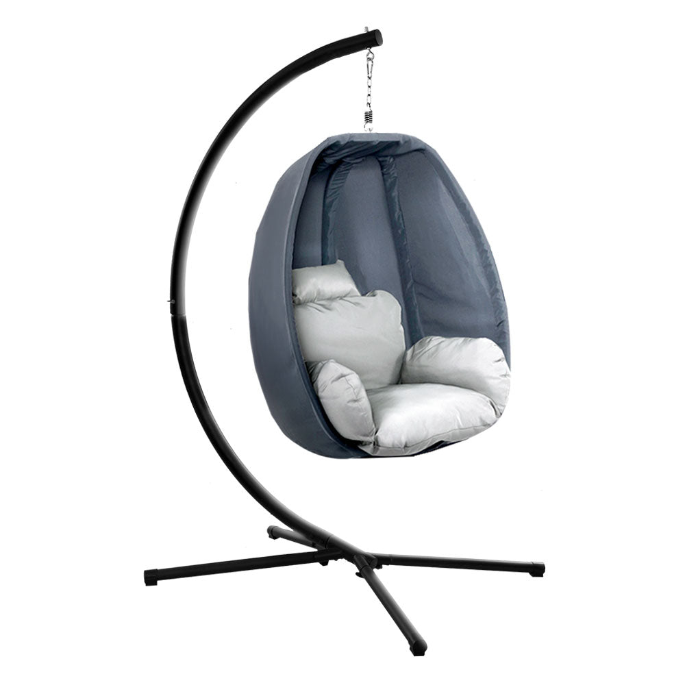 Gardeon Outdoor Egg Swing Chair Patio Furniture Pod Stand Canopy Foldable Grey-3