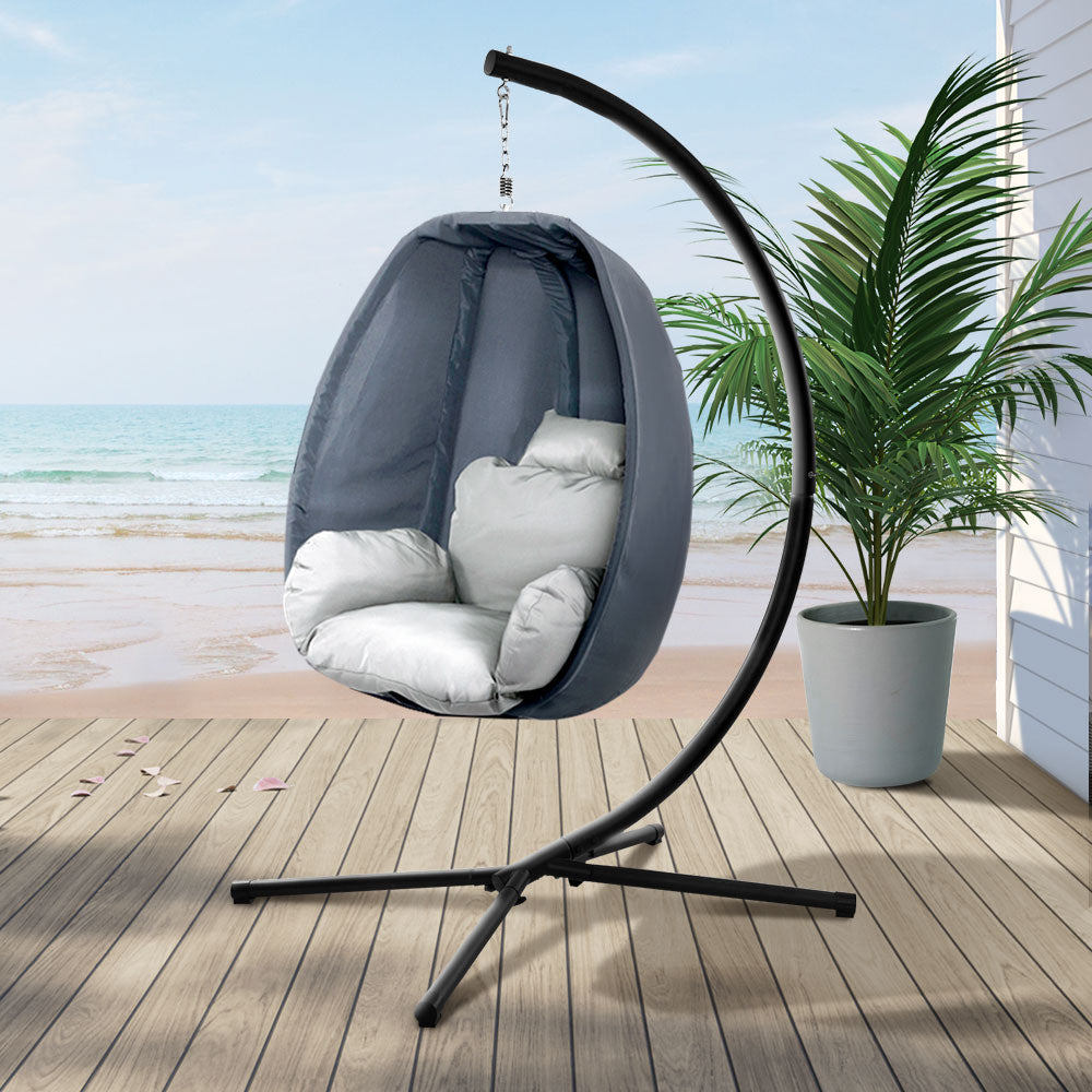 Gardeon Outdoor Egg Swing Chair Patio Furniture Pod Stand Canopy Foldable Grey-7