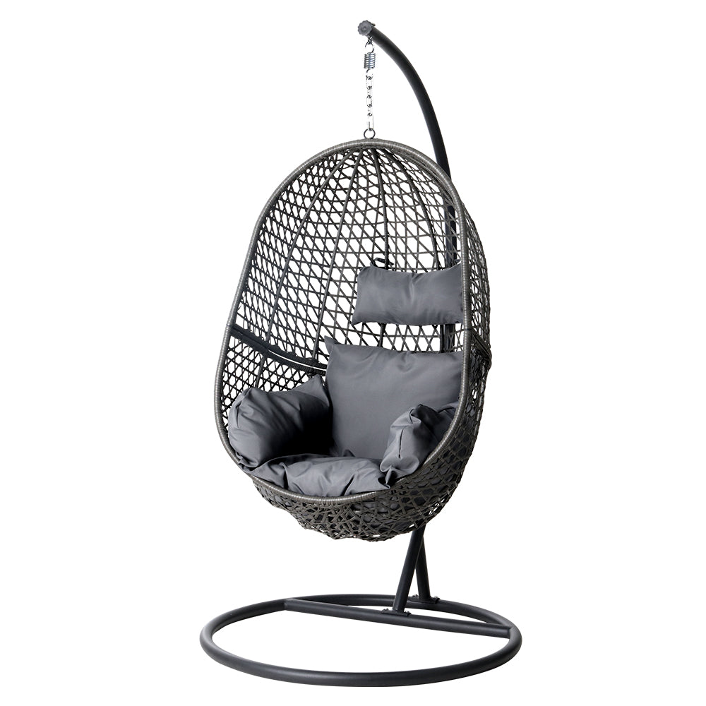 Gardeon Outdoor Egg Swing Chair Wicker Rattan Furniture Pod Stand Cushion Black-0