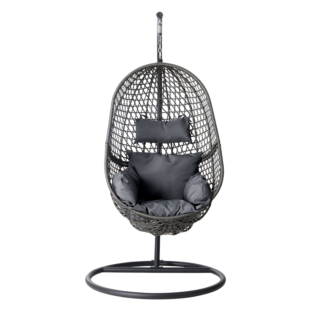 Gardeon Outdoor Egg Swing Chair Wicker Rattan Furniture Pod Stand Cushion Black-2