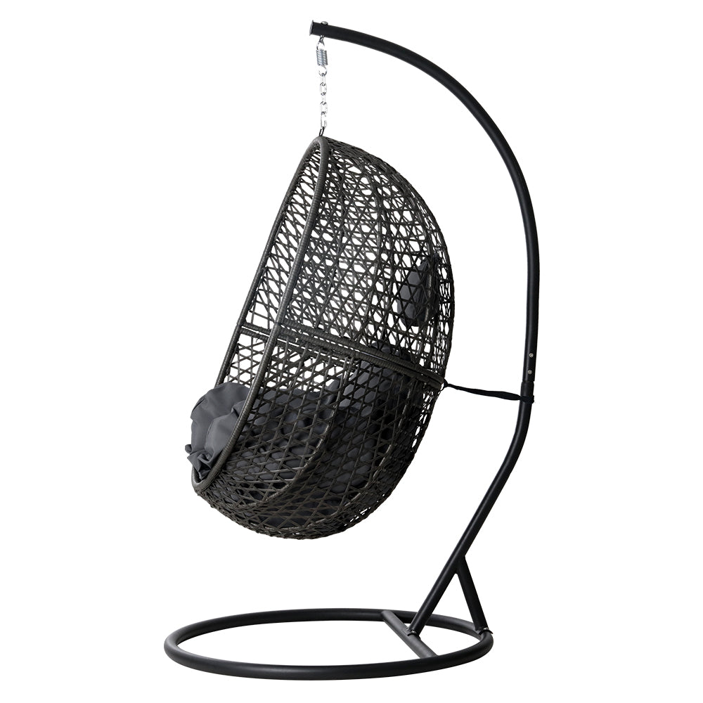 Gardeon Outdoor Egg Swing Chair Wicker Rattan Furniture Pod Stand Cushion Black-3