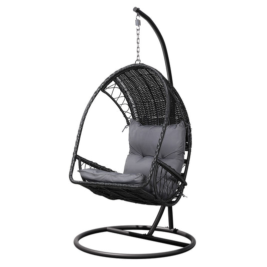 Gardeon Outdoor Egg Swing Chair Wicker Furniture Pod Stand Armrest Black-0