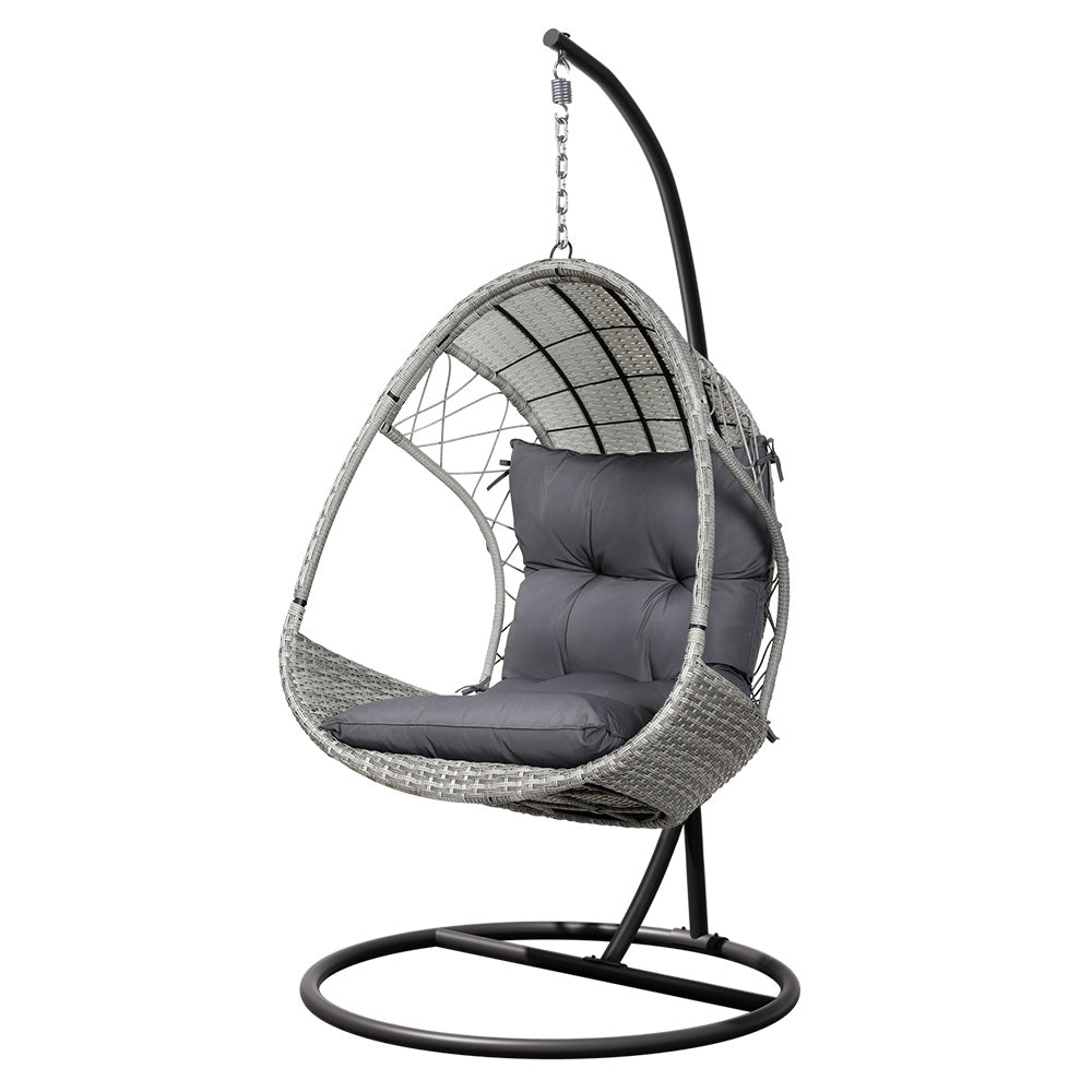 Gardeon Outdoor Egg Swing Chair Wicker Furniture Pod Stand Armrest Light Grey-0