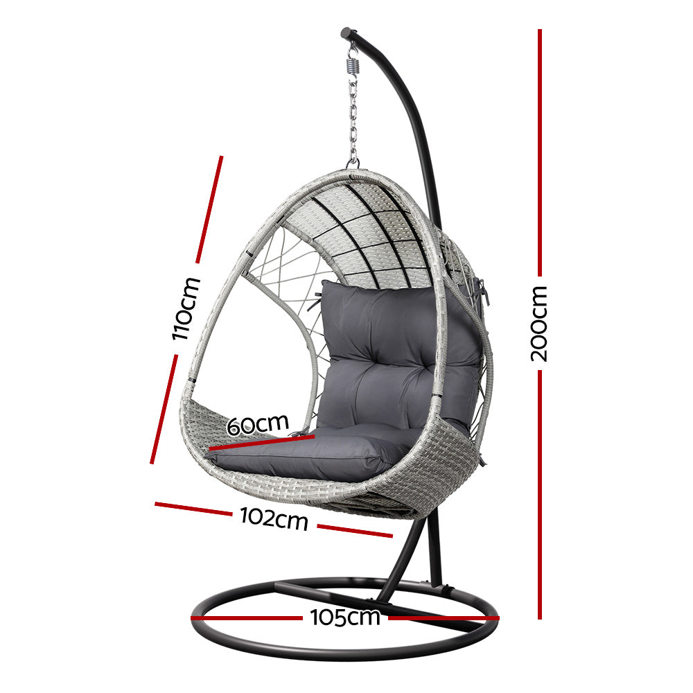 Gardeon Outdoor Egg Swing Chair Wicker Furniture Pod Stand Armrest Light Grey-1