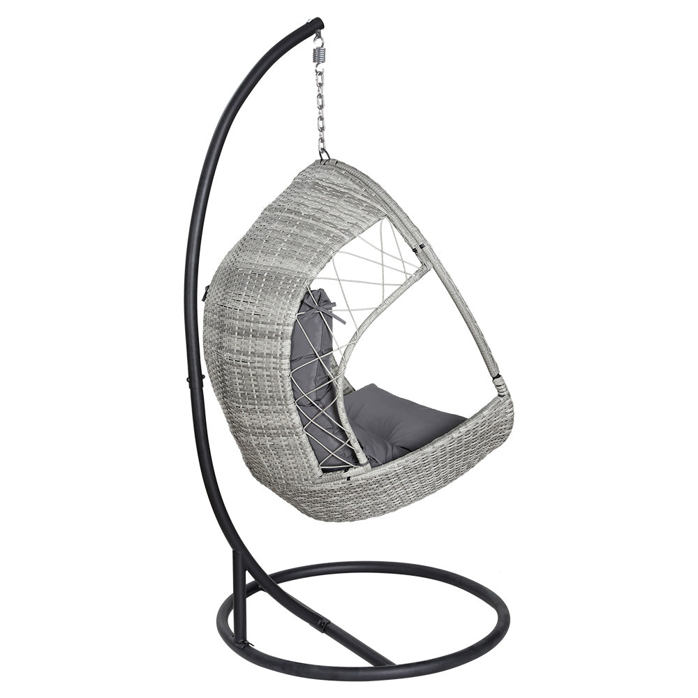 Gardeon Outdoor Egg Swing Chair Wicker Furniture Pod Stand Armrest Light Grey-2