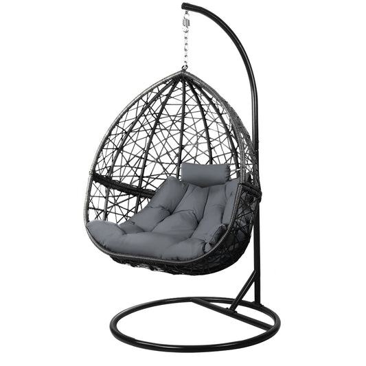 Gardeon Outdoor Egg Swing Chair Wicker Rattan Furniture Pod Stand Cushion Grey-0