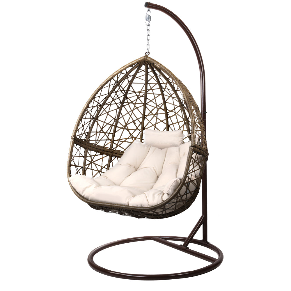 Gardeon Outdoor Egg Swing Chair Wicker Rattan Furniture Pod Stand Cushion Latte-0