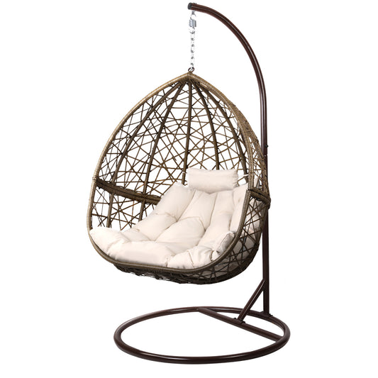 Gardeon Outdoor Egg Swing Chair Wicker Rattan Furniture Pod Stand Cushion Latte-0