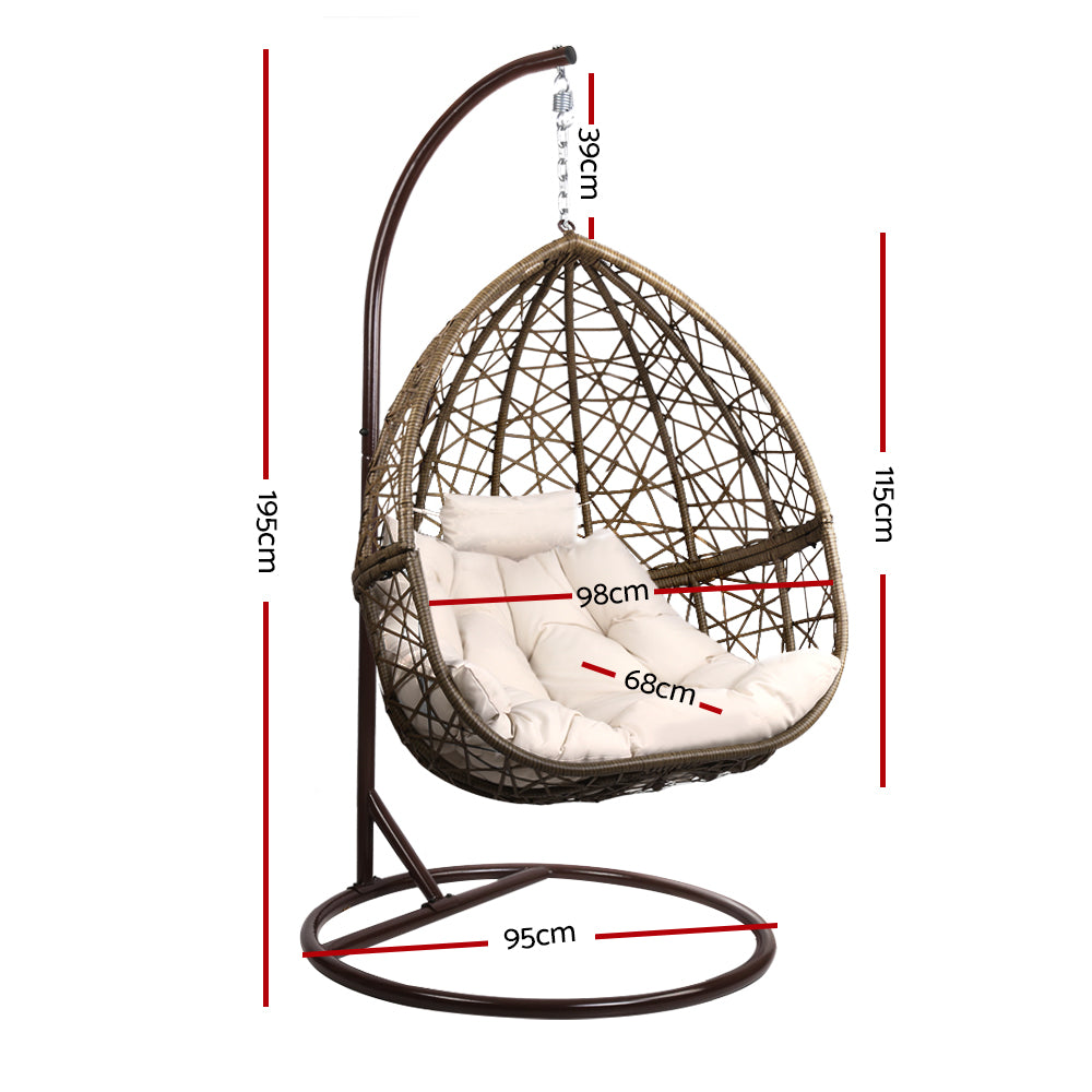 Gardeon Outdoor Egg Swing Chair Wicker Rattan Furniture Pod Stand Cushion Latte-1