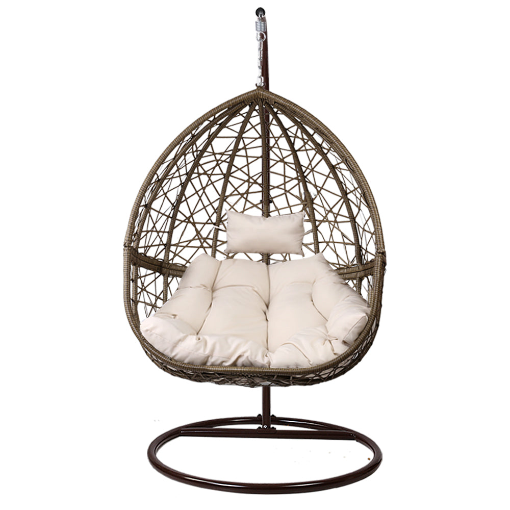 Gardeon Outdoor Egg Swing Chair Wicker Rattan Furniture Pod Stand Cushion Latte-2