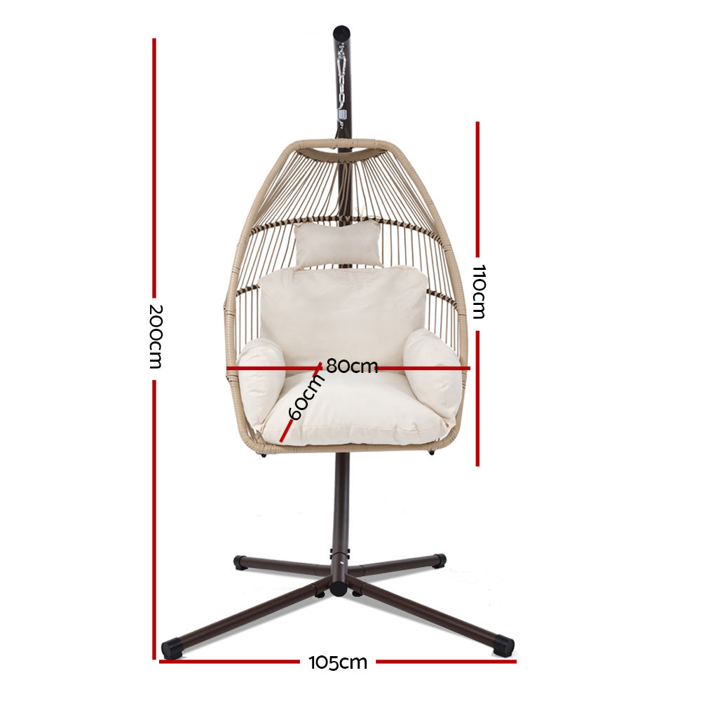 Gardeon Outdoor Egg Swing Chair Wicker Rope Furniture Pod Stand Cushion Latte-1