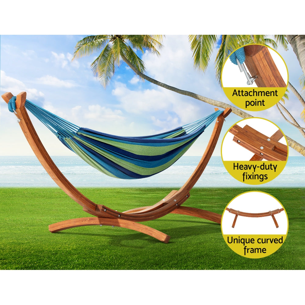 Gardeon Hammock Bed Outdoor Camping Timber Hammock Wooden Stand-5