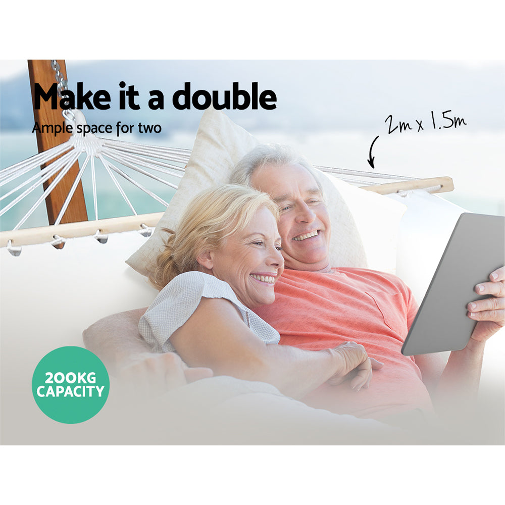 Gardeon Hammock Bed Outdoor Camping Garden Timber Hammock with Stand-2