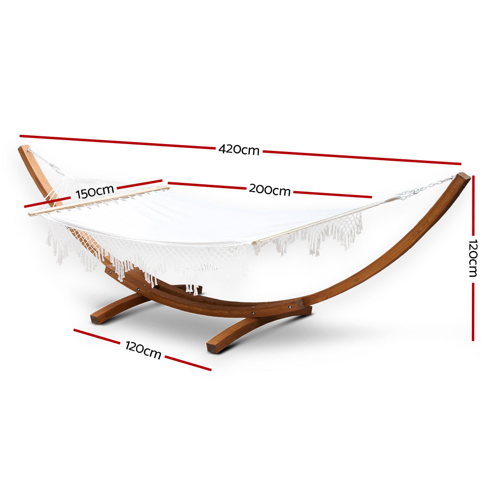 Gardeon Hammock Bed Outdoor Camping Garden Tassel Timber Hammock White-1