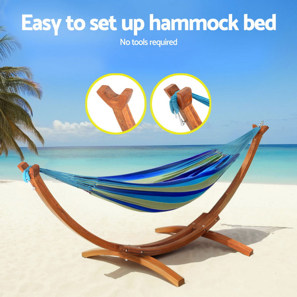 Gardeon Hammock Bed Stand Larch Wood 315cm Length-4