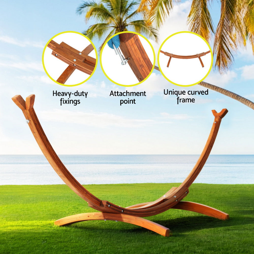 Gardeon Hammock Bed Stand Larch Wood 315cm Length-5