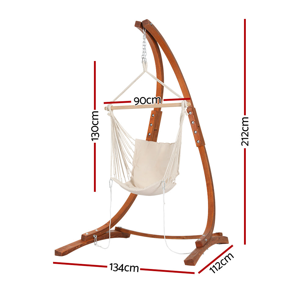 Gardeon Hammock Chair Timber Outdoor Furniture Camping with Stand White-1