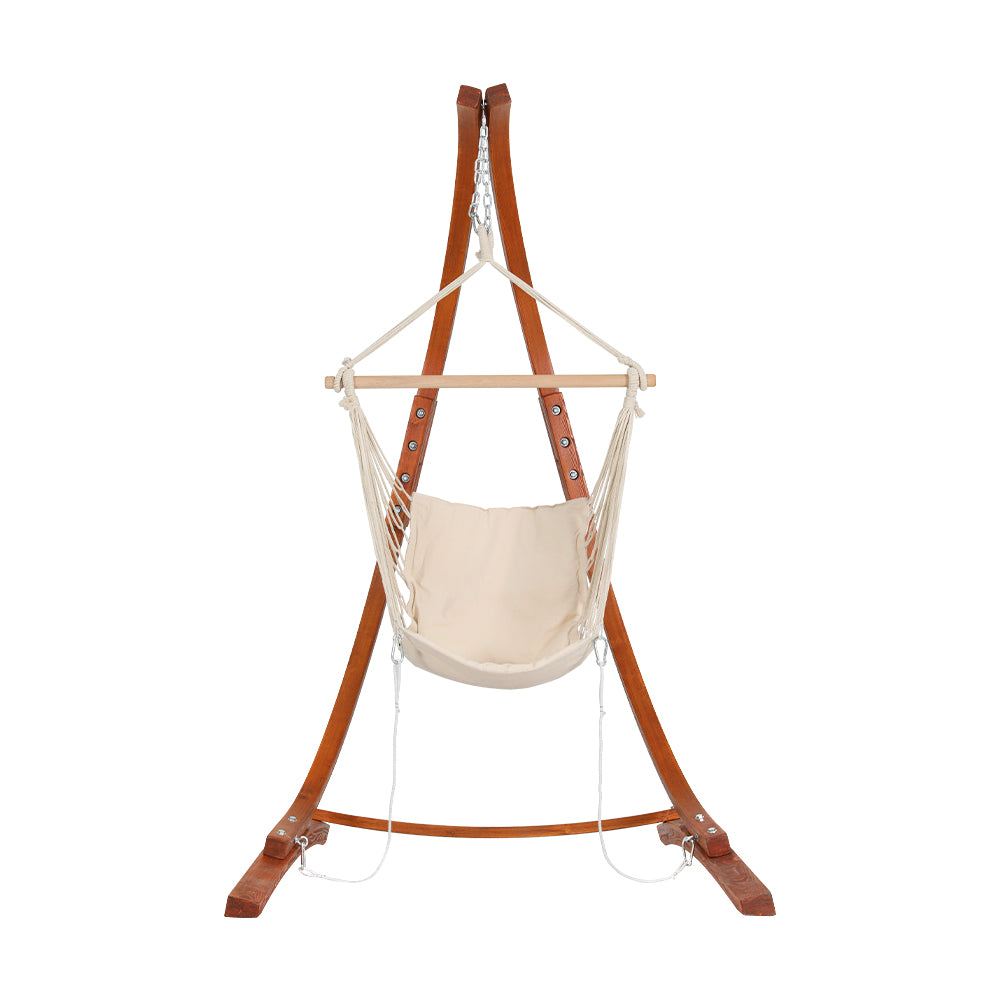 Gardeon Hammock Chair Timber Outdoor Furniture Camping with Stand White-2