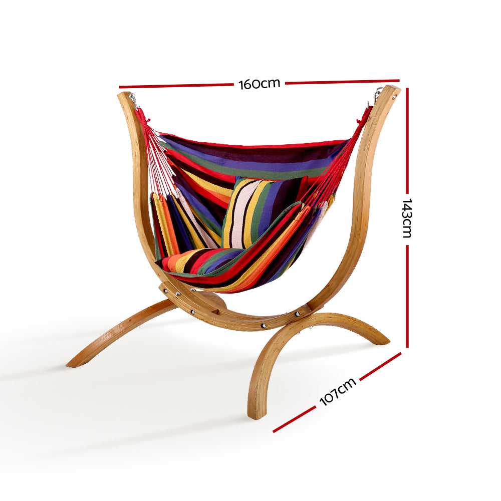 Gardeon Hammock Chair Timber Outdoor Furniture Camping with Wooden Stand-1