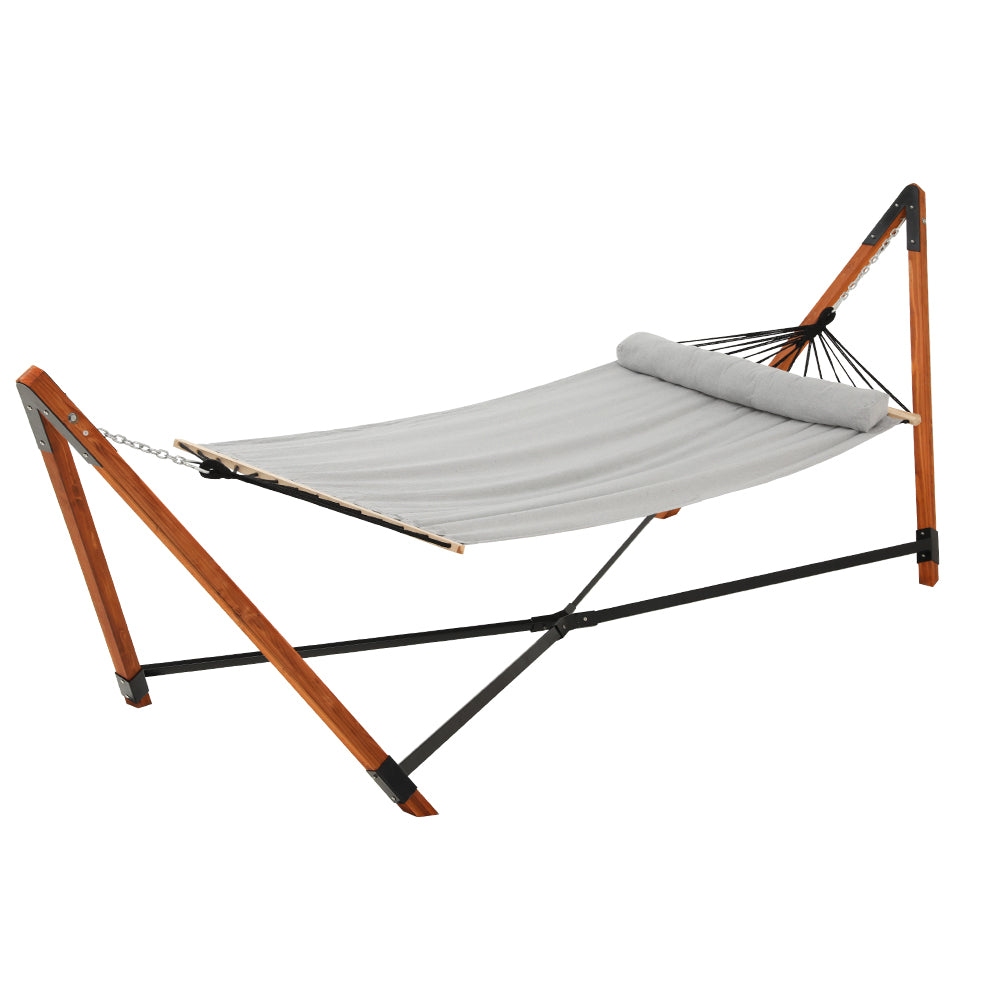 Gardeon Hammock Bed Outdoor Camping Timber Hammock with Stand Grey-0