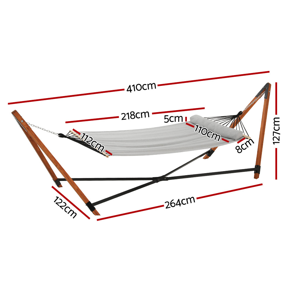 Gardeon Hammock Bed Outdoor Camping Timber Hammock with Stand Grey-1